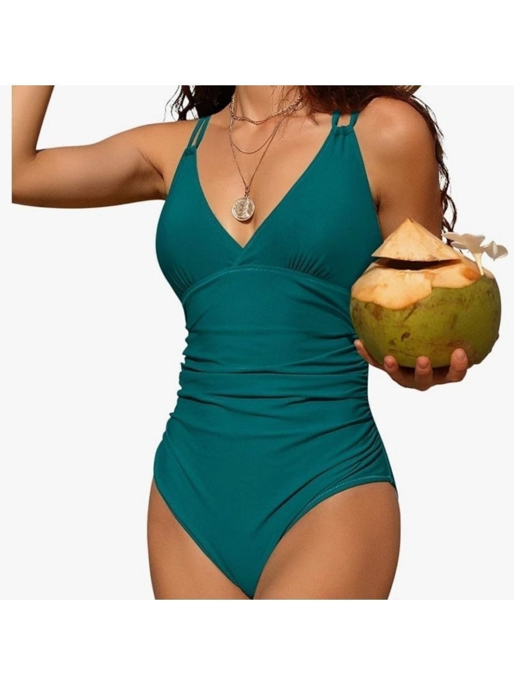 Charmo Ruched Tummy Control One Piece Swimsuits  VNeck NWT. SIZE S Color Teal